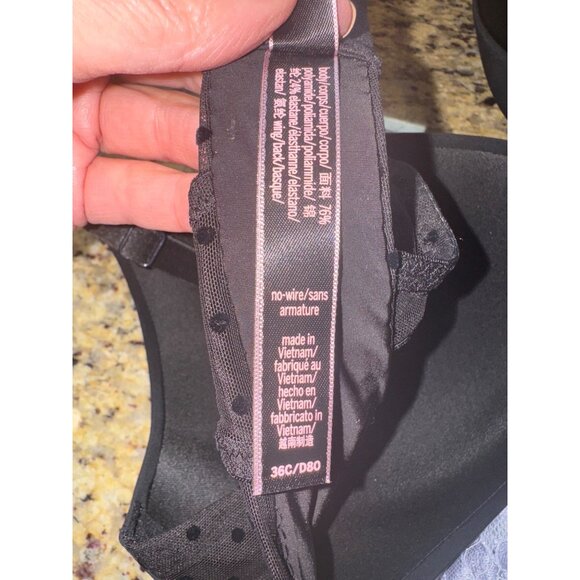 Victorias Secret No-Wire Lightly Lined Comfort T Shirt Bra 36C Black Dot Mesh - Picture 7 of 7